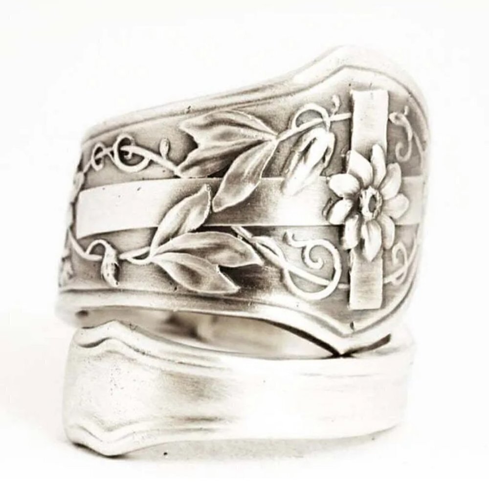 Boho Cross and Flower Spoon Ring #820